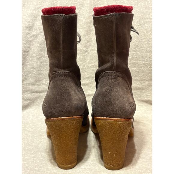Ugg Australia Size 9 Fabrice Gray Leather Suede Lace Up High Heel Boots EUC - Picture 6 of 11